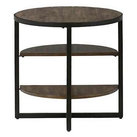 Oval End Table with Two Shelves and Metal Legs